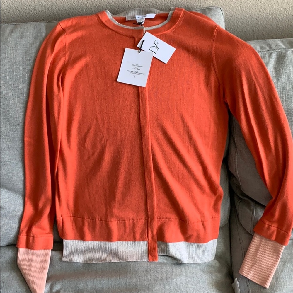 Diane Von Furstenberg Orange Crewneck Colorblock Cashmere/Silk Sweater